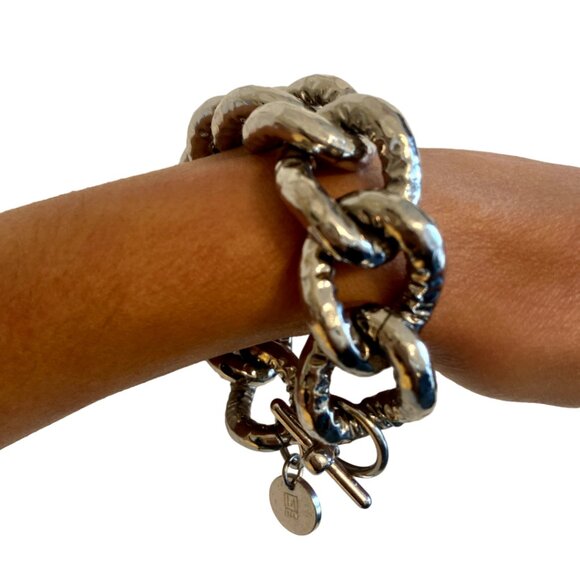 Chunky Silver Metallic Chain Bracelet, 1AR or Unoaerre (Italian Brand), Vintage - Picture 4 of 5